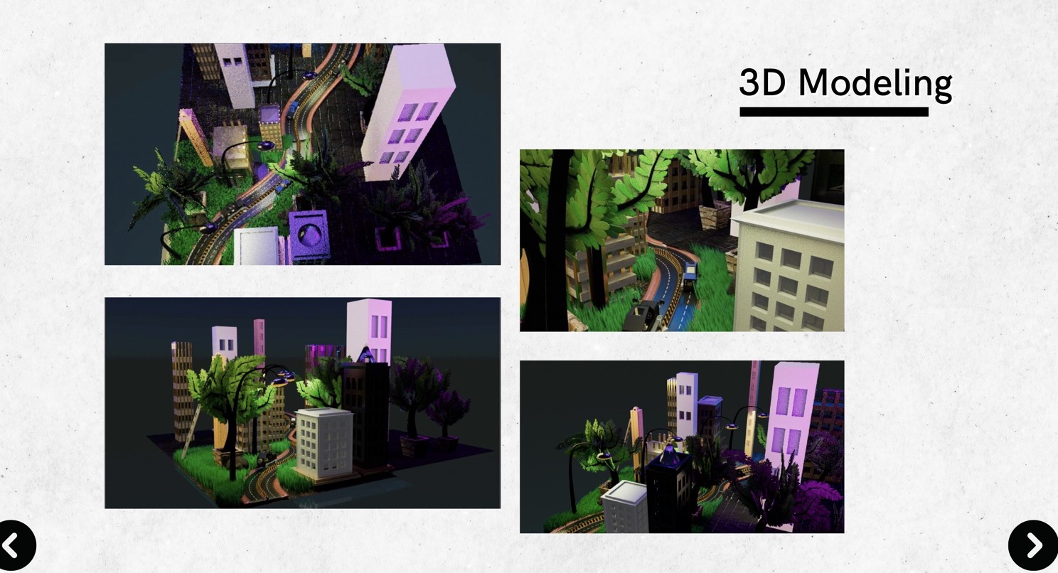 3D city dioramas modelled in Autodesk Maya